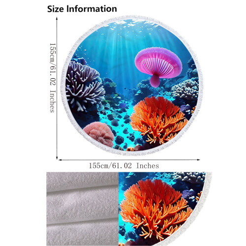 Microfiber Beach Towel Blanket Fast-Drying Round 60in with 1