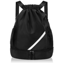 flintronic Drawstring Backpack, Waterproof Large Gym Bag With Shoe Compartment and Water Bottle Mesh Pockets, for Sports School Beach Holidays