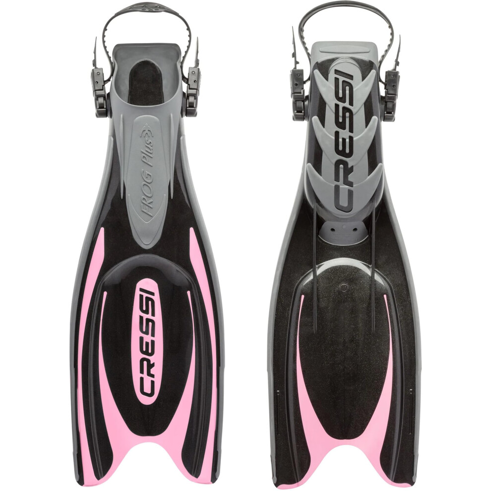 Cressi Frog Plus Open Heel Scuba Dive Fins (Made In Italy), Xs/S-4.5/5.5 Blue/Pink