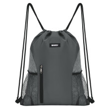 WANDF Drawstring Backpack Sports Gym Sackpack with Mesh Pockets Water Resistant String Bag for Women Men Children (Grey)