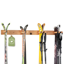 CRID 4 Pair Ski Holder with Ski Poles - Universal Minimalist Design European Oak Wall Mount Heavy Duty Finish with Fixing Kit for Home and Garage