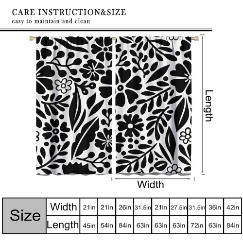 Abstract Botanical Curtains Boho Black White 63x63 Inch 1