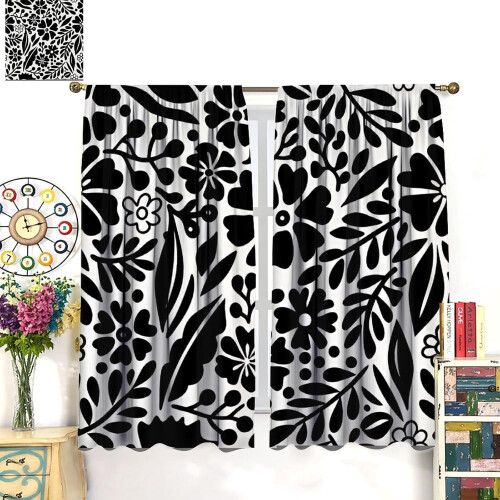 Abstract Botanical Curtains Boho Black White 63x63 Inch 2