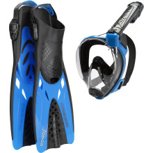 Cressi Baron + Tonga Combo Black/Blue S/M-Set Baron Full Face Mask, Wide View, Anti-fog System, Easy Breathing+Light Adjustable Tonga Fins,