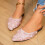 Women's Pink Loafers Pointed Toe Flat Lace Trim 4
