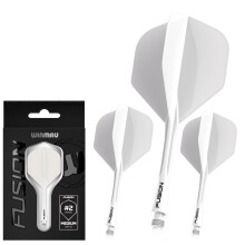 WINMAU Darts Fusion Integrated Flight & Shaft System - No.2 Shape & Design - White Colour, Short Length