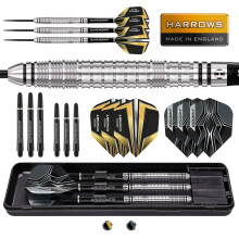 Harrows Combat 90% Tungsten Steel Tip Darts Set I 21g to 30g All Weights Available I Huge 17pcs Bundle with Spare Shafts, Prime Flights & Travel Case