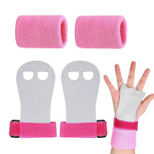 Brilovent 2 Pcs Sports Gymnastics Grips Wristbands, Gymnastics Hand Grips Wristbands Sets with Pink Sweatbands, Non-Slip Gymnastic Equipment for Girls