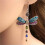 Dragonfly Cubic Zirconia Drop Earrings 925 Silver Blue 5