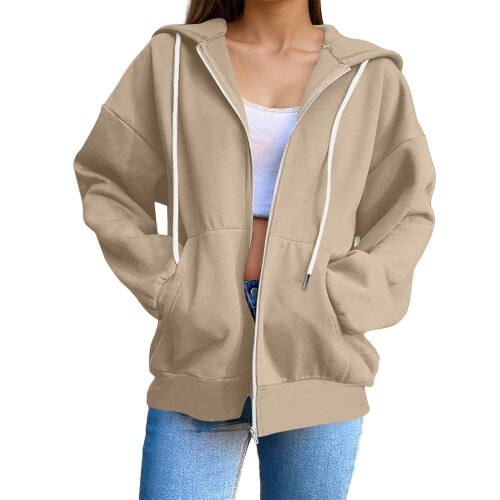 Hettegenser til dame, oversized, beige XL 2