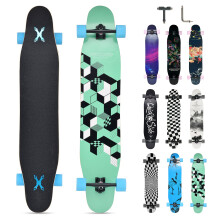 Opurtdor Longboard 8 Layers Decks 46"x8" Skateboard Pro Complete Skate Board Maple Wood Long Board for Adults Beginners (3D)