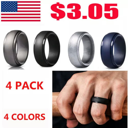 Silicone Wedding Ring Black Size 8 Pack of 4 1