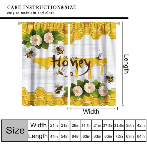 Bee Curtains Rustic Honey Pattern Rod Pocket Thermal Drapes 2