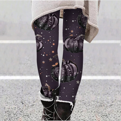 Dameleggings med græskarprint, plus size, ankellange 1