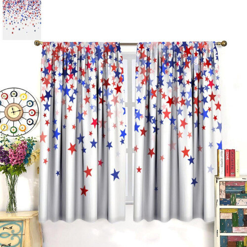 4th of July Curtains Star Scatter Pattern Rod Pocket 2