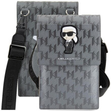 Karl Lagerfeld Monogram Smartphone Shoulder Bag with Card Slots Silver