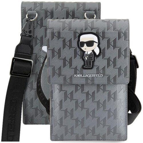 Karl Lagerfeld Monogram Smartphone Shoulder Bag with Card Slots Silver