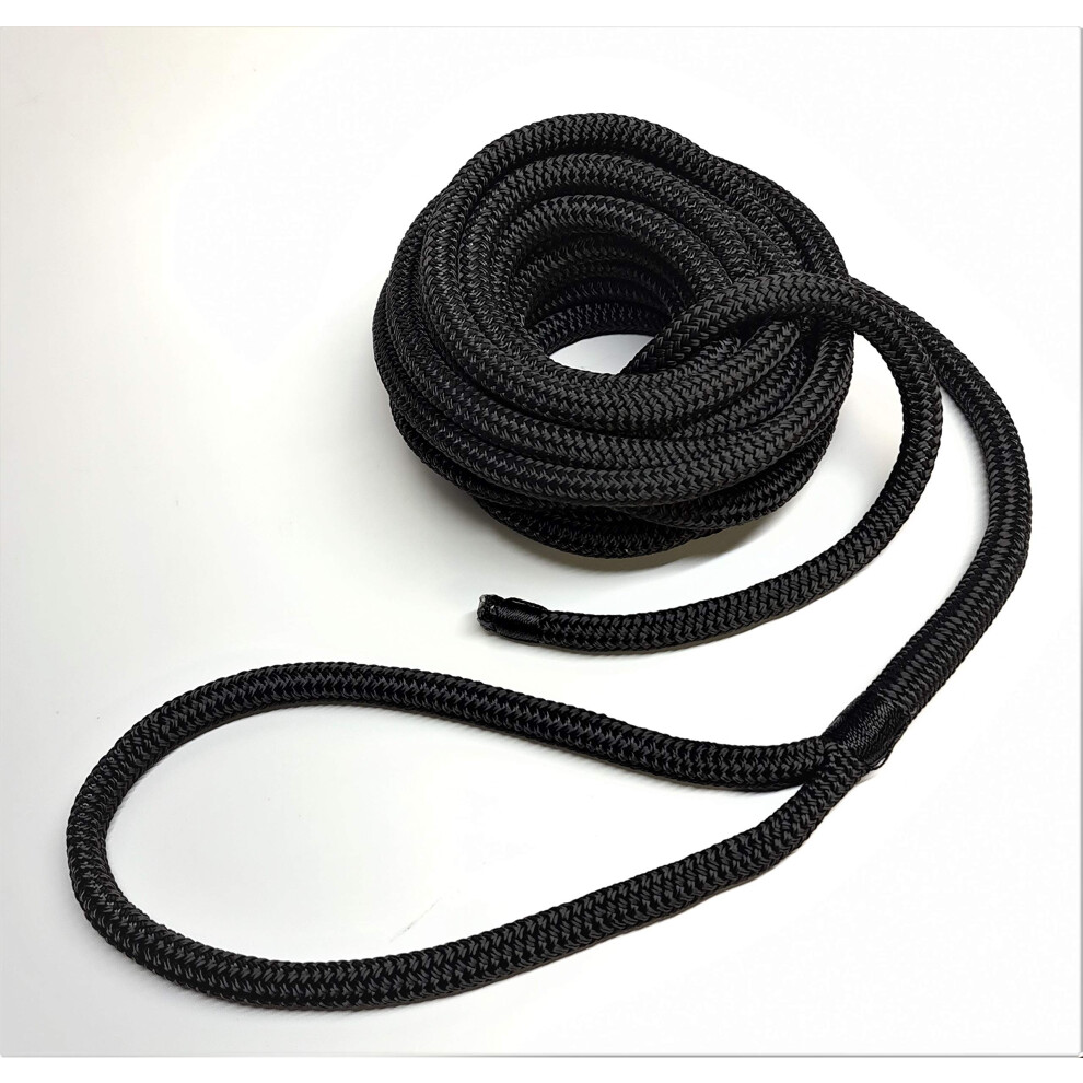 Dockline Double Braid Polyester Marine Boat Mooring Rope Spliced Dock Line Warps Ready To Use (Black, 16Mm 15Mt) 5051224291199