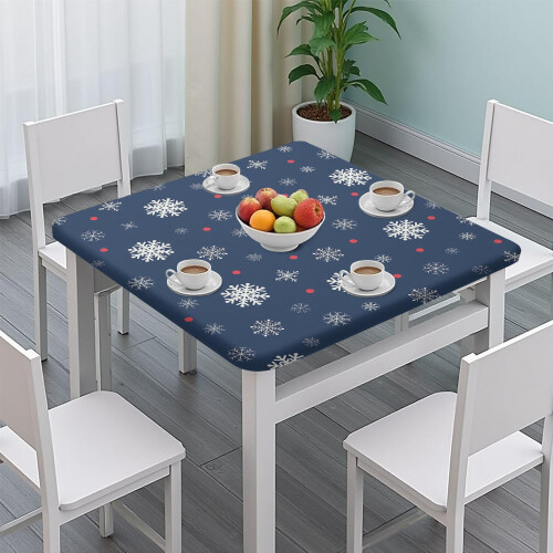 Toalha de mesa elástica com estampa natalina, quadrada de 91x91 cm (36x36 polegadas), feita de elastano macio, ideal para decorar mesas de Natal e 2