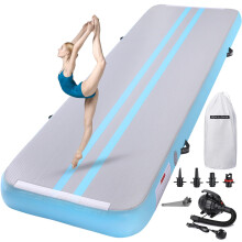 ROMELANDS Air Gymnastics Track Tumbling Mat 4 Thick, 10/13/16 Ft Inflatable Training Mats For Home Use With Pump (MINTGREEN, 16ft?3.3ft?4inch)