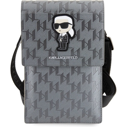 Karl Lagerfeld Monogram Smartphone Shoulder Bag with Card Slots Silver 1