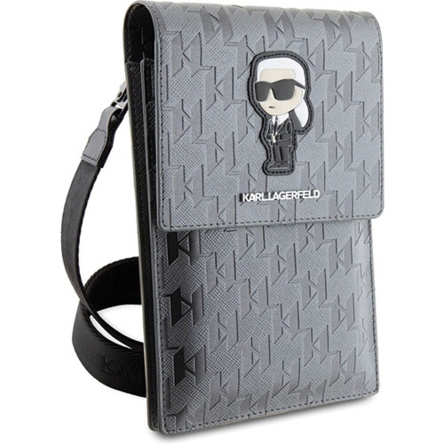 Karl Lagerfeld Monogram Smartphone Shoulder Bag with Card Slots Silver 2