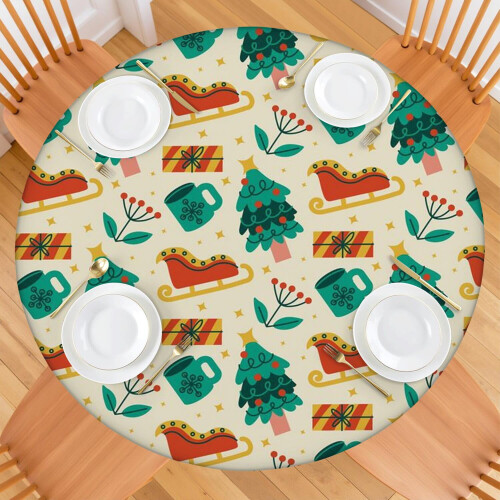 Toalha de mesa redonda de Natal de 112 cm (44 polegadas) com bainha elástica para um ajuste seguro e proteção dos móveis. 1