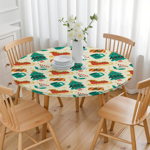 Toalha de mesa redonda de Natal de 112 cm (44 polegadas) com bainha elástica para um ajuste seguro e proteção dos móveis. 2