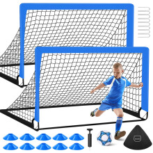 MIAOKE 2 Soccer Goal of 4X3 FT for Backyard, Portable Football Goal Training Equipment with Soccer Ball, 10 Football Cones, Carry Bag, Practice Net