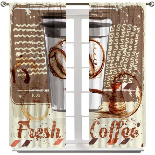 Coffee Poster Curtains Grunge Retro Pattern 2 Panels 52x84 1