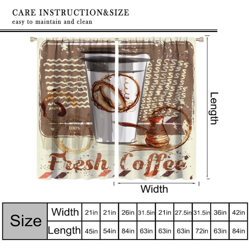 Coffee Poster Curtains Grunge Retro Pattern Rod Pocket 2