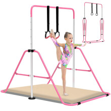 EVERYMILE Gymnastics Bars With Self-Inflating Mat,50mm Thick Inflatable Pad No Air Pump Needed Gymnastics Equipment for Home,Adjustable Height Folding