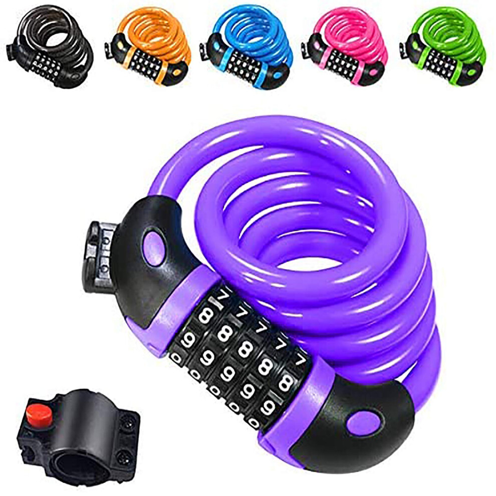 Rehkittz Bike Lock Bicycle Locker Combination 5 Digit 120Cm/12Mm Long Cycle Cable Locks Bikes Chain High Security For E-Bike Mountain Bike Outdoor Ski