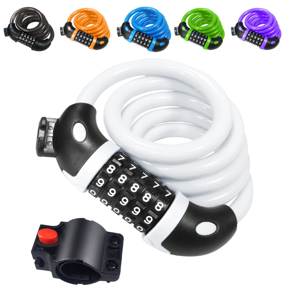 Rehkittz Bike Lock Bicycle Locker Combination 5 Digit 120Cm/12Mm Long Cycle Cable Locks Bikes Chain High Security For E-Bike Mountain Bike Outdoor Ski