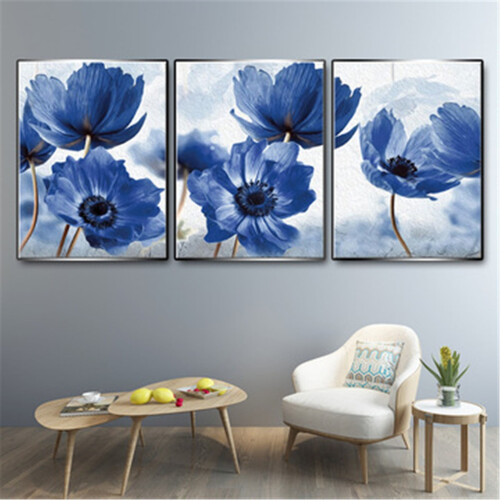 Blue Flowers Nordic Poster Set 3 pcs Light Blue Boho 1