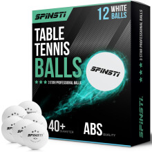 SPINSTI 40+mm Professional 3 Star ABS Quality White Table Tennis Balls Set of 12 Ping Pong Balls for Indoor Sports Spherical and Celluloid-Free for