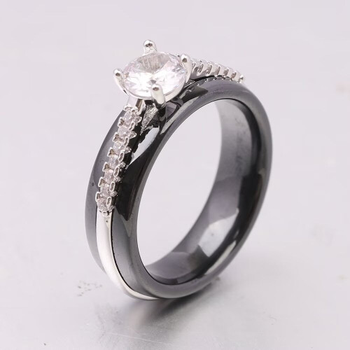 Women's Stainless Steel Ceramic Wedding Band Ring Silver 1