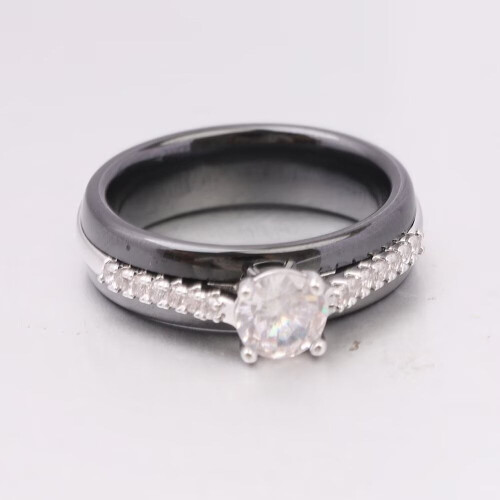Women's Stainless Steel Ceramic Wedding Band Ring Silver 2