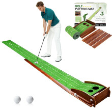 Indoor Golf Putting Mat with Auto Ball Return, Golf Putting Green with Crystal Velvet Turf & Solid Wood Base, Golf Training Aid for Men