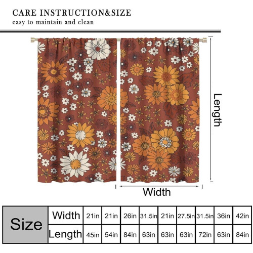 Vintage floral curtains boho daisy pattern 63" W x 63" L 1