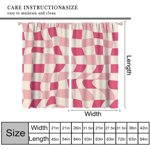 Rose Red Pink Checkered Boho Thermal Curtains 2 Panels 1