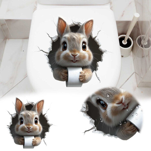 3D Rabbit Wall Sticker Funny Easter Bunny Toilet Tank Decal 2