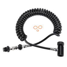 Demeras Paintball Hose for HPA/CO2, Black, Copper, Rubber, Aluminium, 4500 PSI, 1 Pack, Paintball Activities, Remote Coil Cylinder Connection Valve