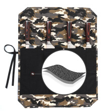 Kaaltisy Chef Knife Storage Roll - Heavy Duty 16oz Waxed Canvas Knife Bag with 4 Slots, Anti-Cut Cloth, Two-Tone Camouflage & Black Design for Travel