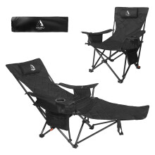 ARURU 2-in-1 Reclining Camping Chair, Portable Folding Lounge Chair with Footrest & Adjustable Backrest, 300lbs Capacity with Cup Holder for Adults