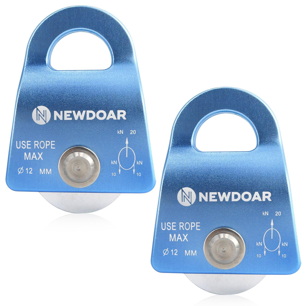 Newdoar Ce Certified 20Kn/4500Lb Micro Mobile Single Pulley Max Rope 1/2'' For Climbing, Rescue Lifting,Hitch Tending- Blue 2Pcs 5051224338443