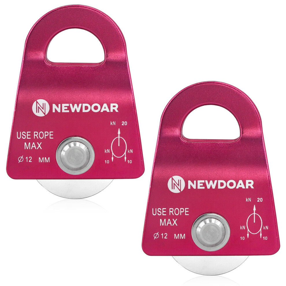 Newdoar Ce Certified 20Kn/4500Lb Micro Mobile Single Pulley Max Rope 1/2'' For Climbing, Rescue Lifting,Hitch Tending- 2Pcs Red 5051224340095