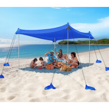 Rhino Valley Beach Tent, 10 x 10 FT Beach Shade UPF50+ Protection, Beach Canopy with 8 Sandbags 4 Stability Poles, Outdoor Beach Tent Sun Shelter