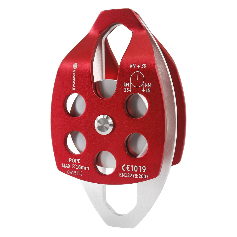 Newdoar Ce Certified Large Rescue Pulley 30Kn Double Pulley Single/Double Sheave With Swing Plate For Rescue Hauling Arborist Tree Climbing(Double 5051224344062