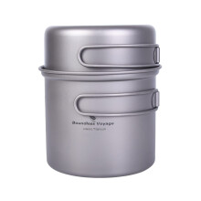 99.8% Titanium Camping Cookware 1000ml+500ml Pot Pan Set 141g Ultralight for 1 Perso Cooking Kit with Foldable Handle, Portable for UK Hiking